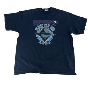 Vintage Black Cat Bar Shirt Mens Large Black Cotton Short Sleeve Lee Graphic 90s